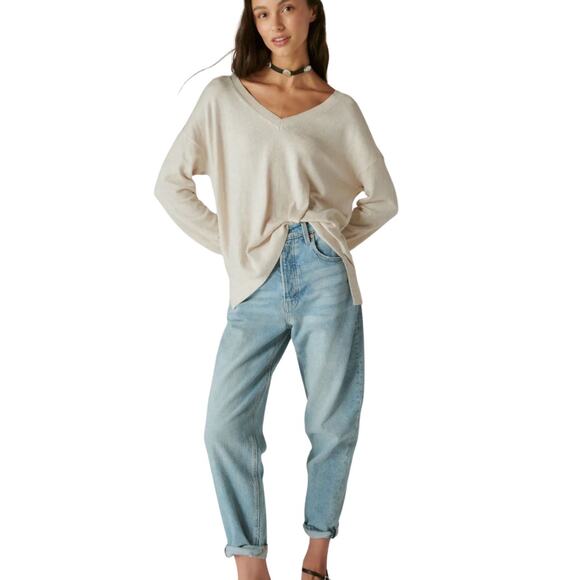 Lucky Brand Cloud Soft V-Neck Sweater Straw Heather (Size L) NWOT - Picture 5 of 13